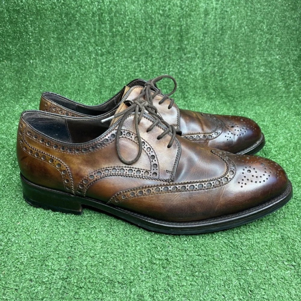 Magnanni Mens‎ 9.5 M Luis Derby Brown Leather Wingtip Brogue Oxfords Medallion